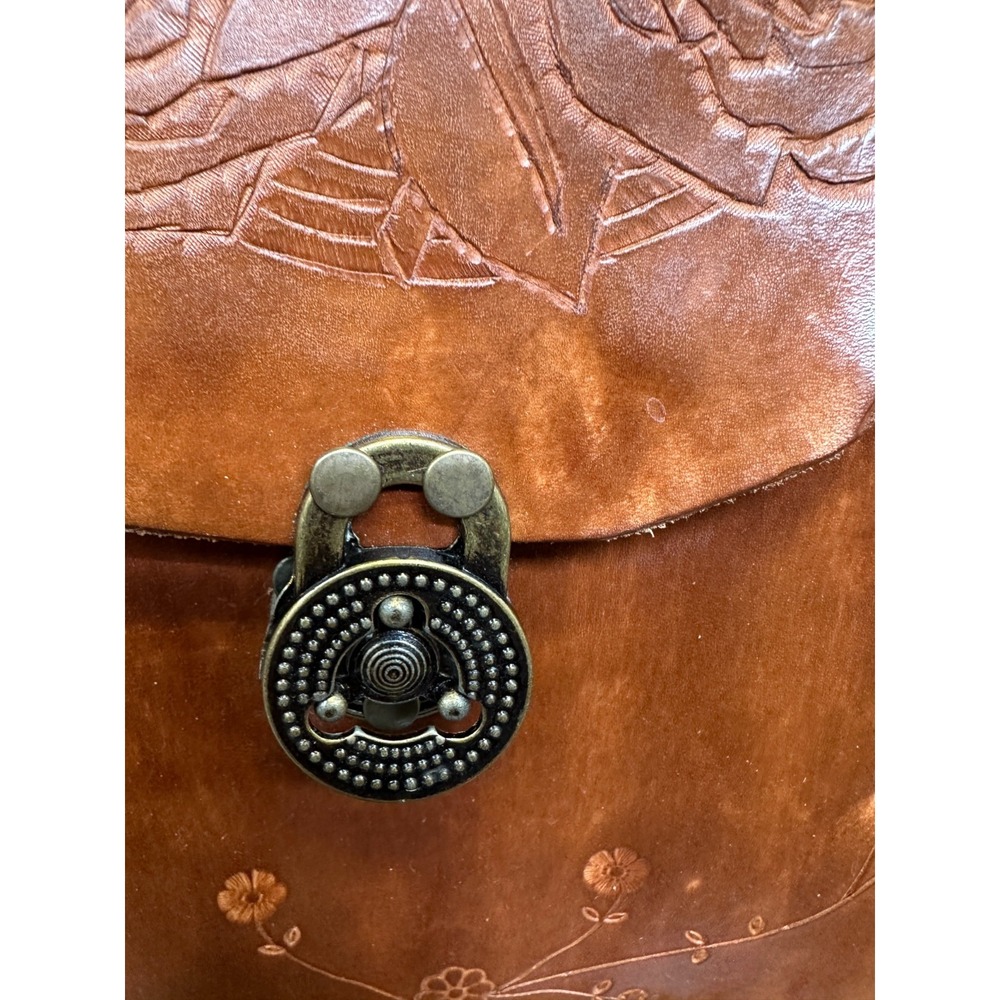 Whipstitch Tooled Leather Shoulder Bag Floral Boho Western Hippie Unbranded - Picture 4 of 16